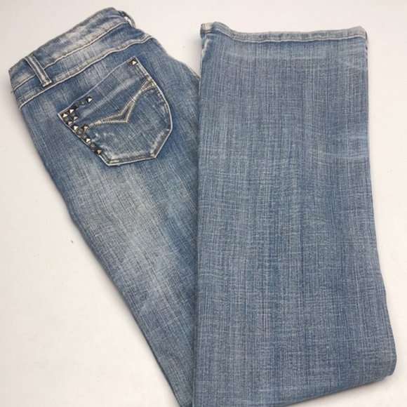 VINTAGE RAMPAGE FLARE BOOT JEANS 7/29x33 PYRAMID STUDS ๐ - Picture 11 of 13